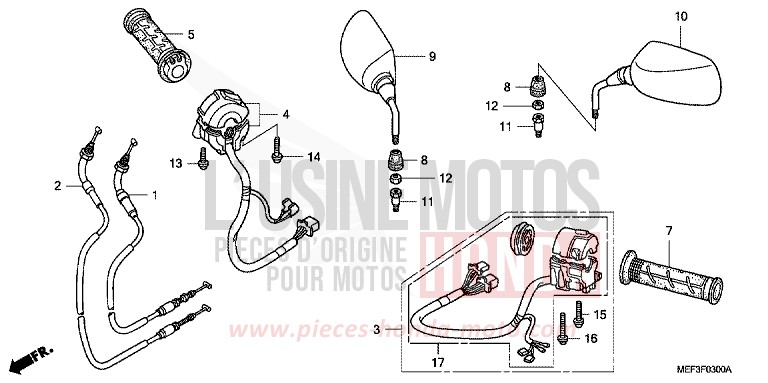 SWITCH/CABLE/MIRROR for SW-T400 ABS SWORD SILVER METALLIC (NHA95) from 2009